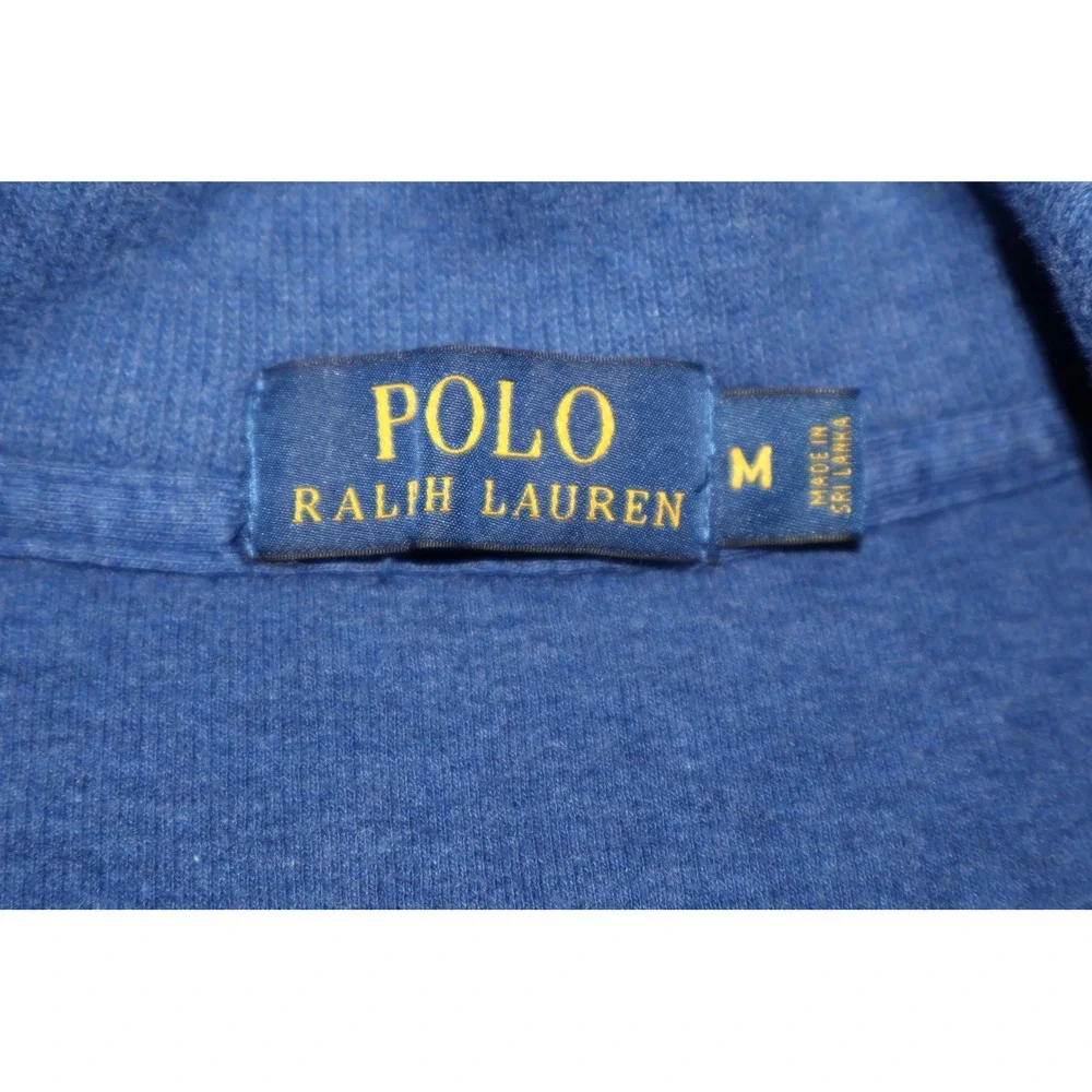 Polo Ralph Lauren Pullover Mens Medium Blue 1/4 Leather Zip Pull Cotton Sweater